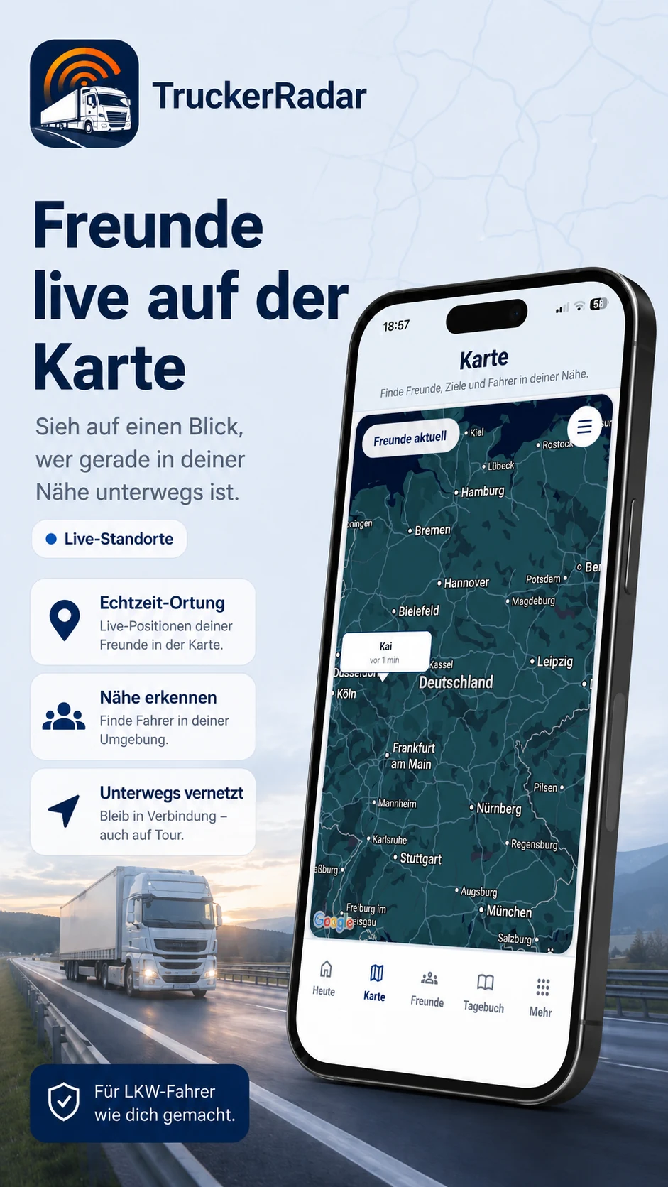 Freunde live auf der TruckerRadar-Karte