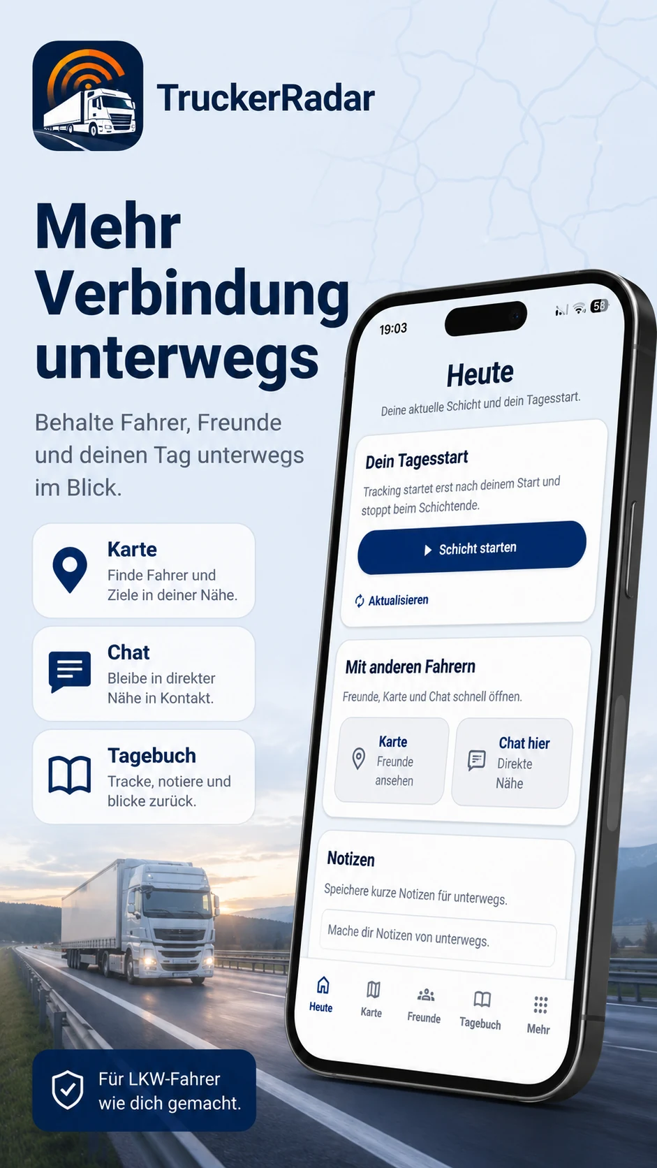 TruckerRadar Übersicht für den Fahreralltag